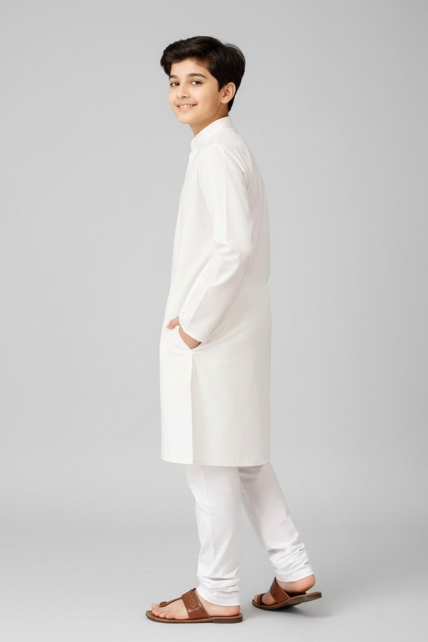 Boys White Cotton Kurta