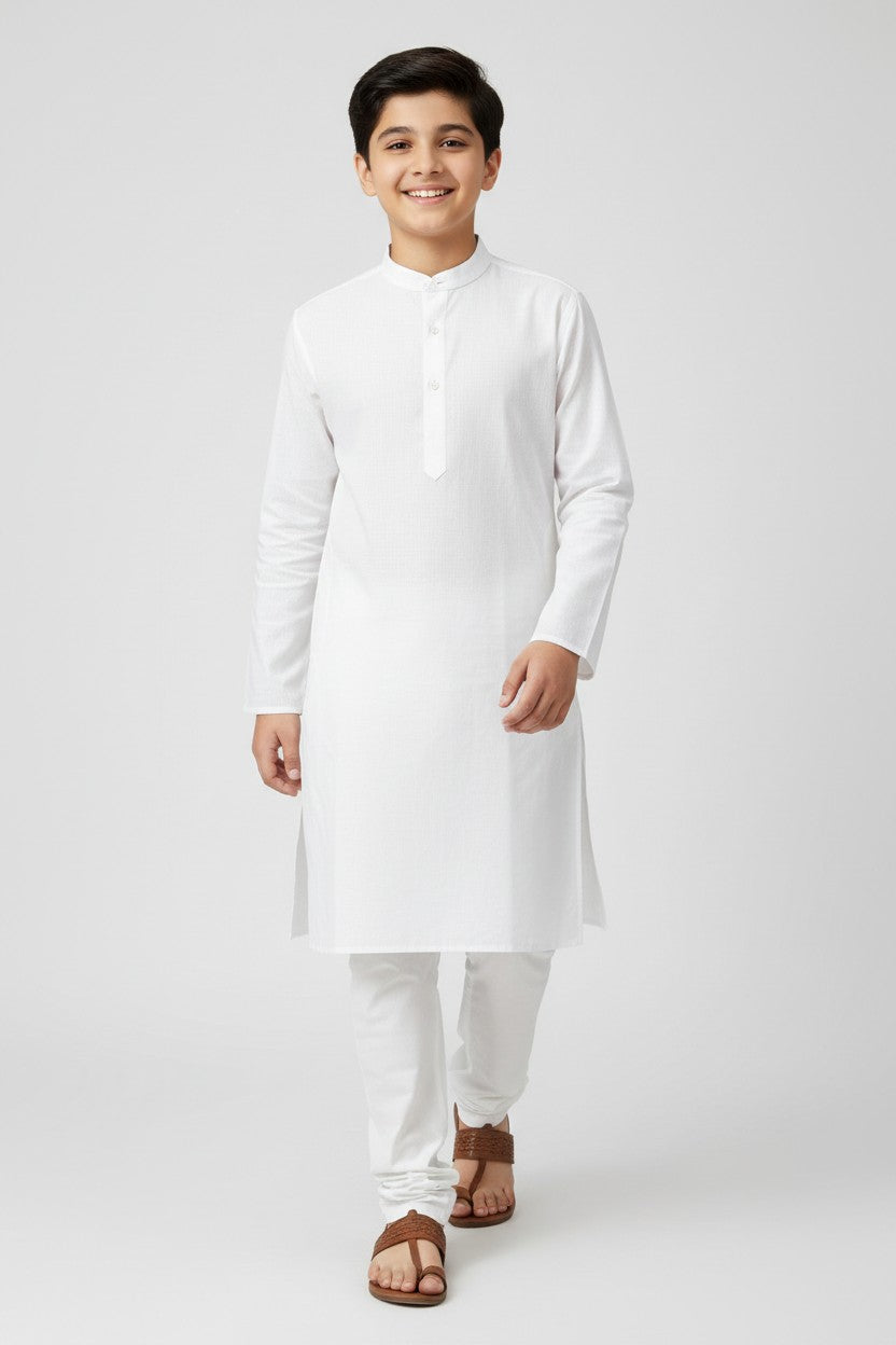 Boys White Cotton Kurta