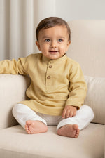 Kids' Beige Cotton Blend Kurta Pajama Set