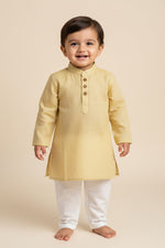 Kids' Beige Cotton Blend Kurta Pajama Set