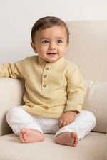 Kids' Beige Cotton Blend Kurta Pajama Set