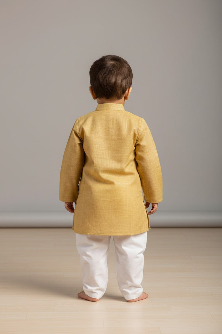 Kids' Beige Cotton Blend Kurta Pajama Set