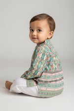 Kids' Blue Printed Kurta Pajama Set with Sequin Work