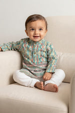 Kids' Blue Printed Kurta Pajama Set with Sequin Work