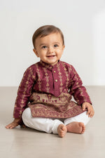 Kids' Maroon Zari Thread work Buta Cotton Blend Kurta Pajama Set