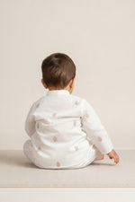 Kids' White Zari Thread work Buta Cotton Blend Kurta Pajama Set