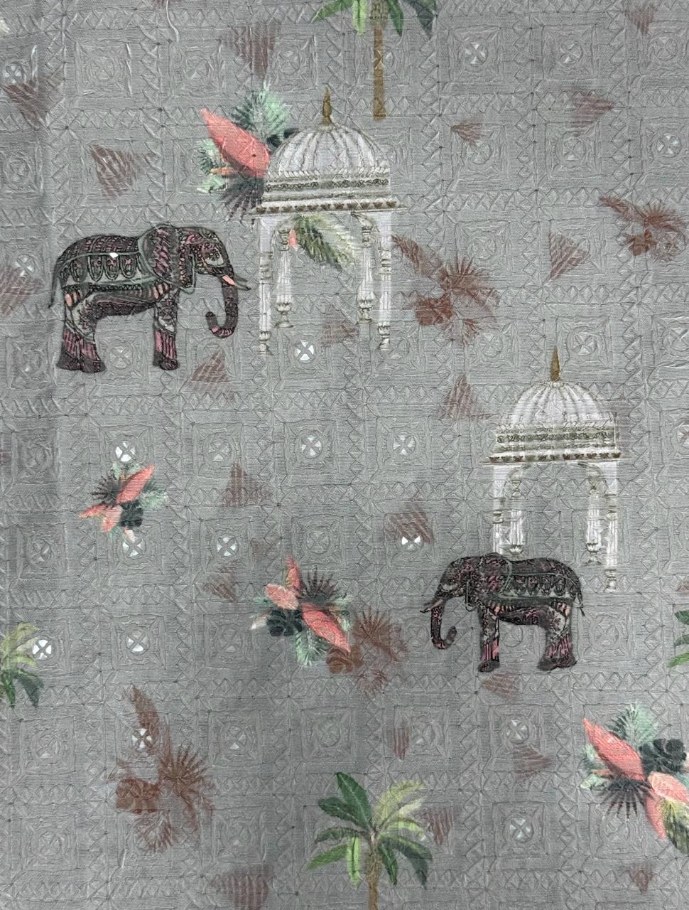 Veshbhoshaa Men's Grey Elephant Motif Sequence Kurta Pajama Set