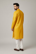 Yellow Cotton Buti Kurta for Men