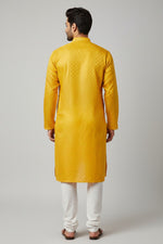 Yellow Cotton Buti Kurta for Men