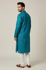 Turquoise Blue Cotton Buti Kurta for Men
