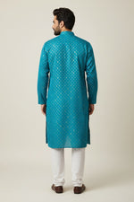 Turquoise Blue Cotton Buti Kurta for Men