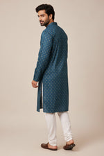 Midnight Blue Cotton Buti Kurta for Men