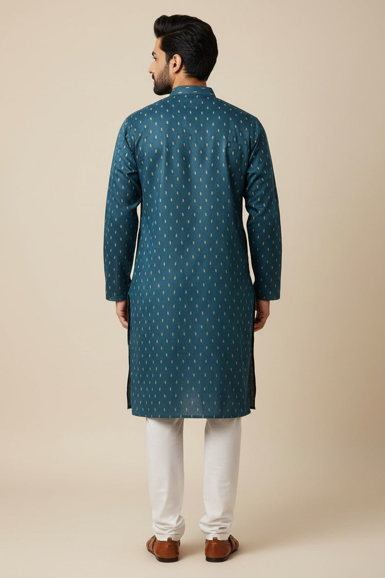 Midnight Blue Cotton Buti Kurta for Men