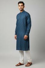 Midnight Blue Cotton Buti Kurta for Men