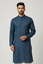 Midnight Blue Cotton Buti Kurta for Men