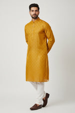 Mustard Yellow Cotton Buti Kurta for Men