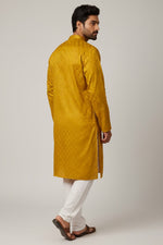 Mustard Yellow Cotton Buti Kurta for Men