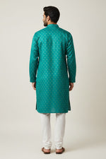 Teal Green Cotton Buti Kurta for Men