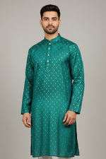 Teal Green Cotton Buti Kurta for Men