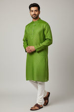 Green Cotton Buti Kurta for Men