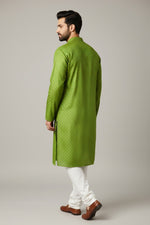 Green Cotton Buti Kurta for Men