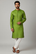 Green Cotton Buti Kurta for Men
