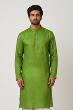 Green Cotton Buti Kurta for Men