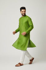 Green Cotton Buti Kurta for Men