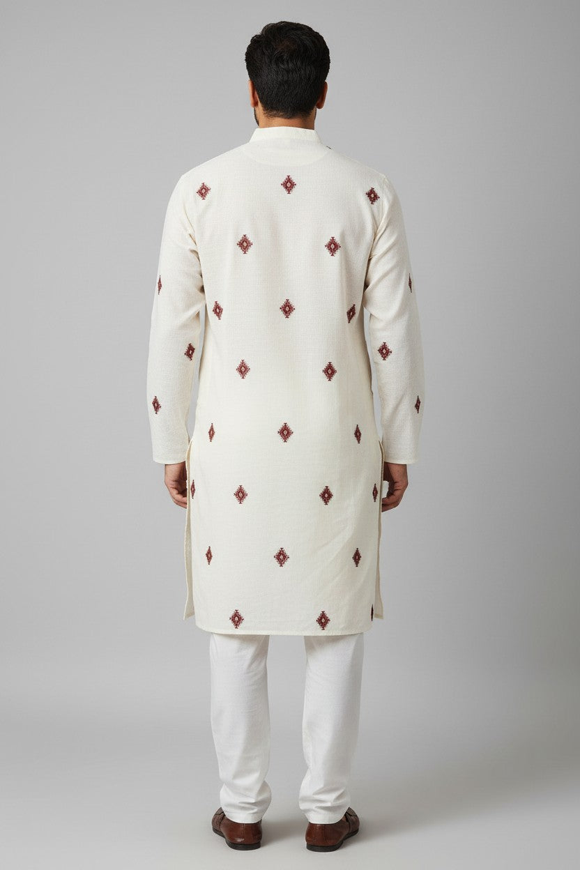 Off White Cotton Kurta for Men