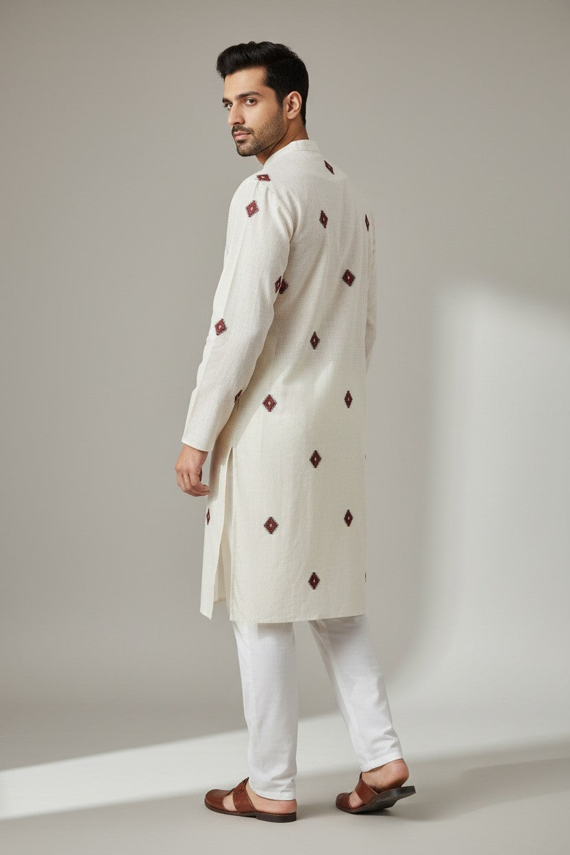 Off White Cotton Kurta for Men