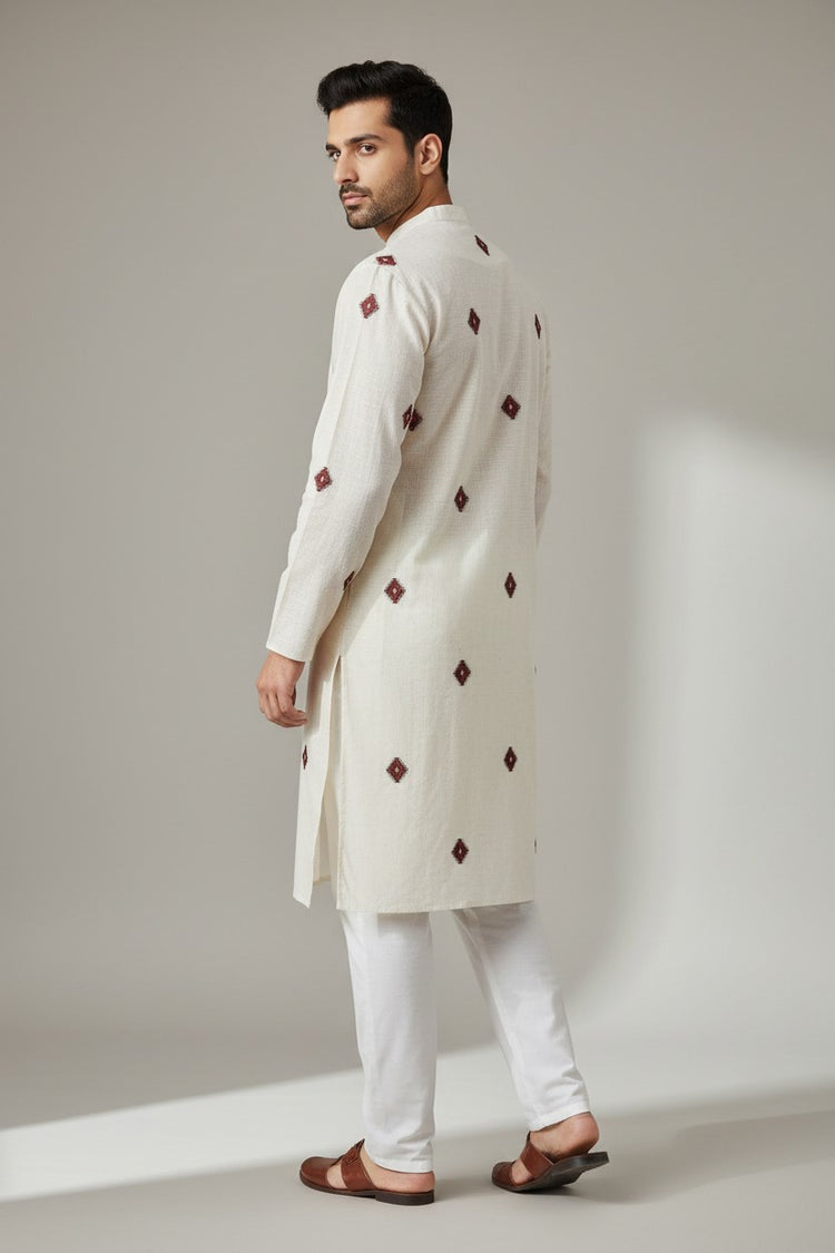 Off White Cotton Kurta for Men