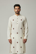 Off White Cotton Kurta for Men