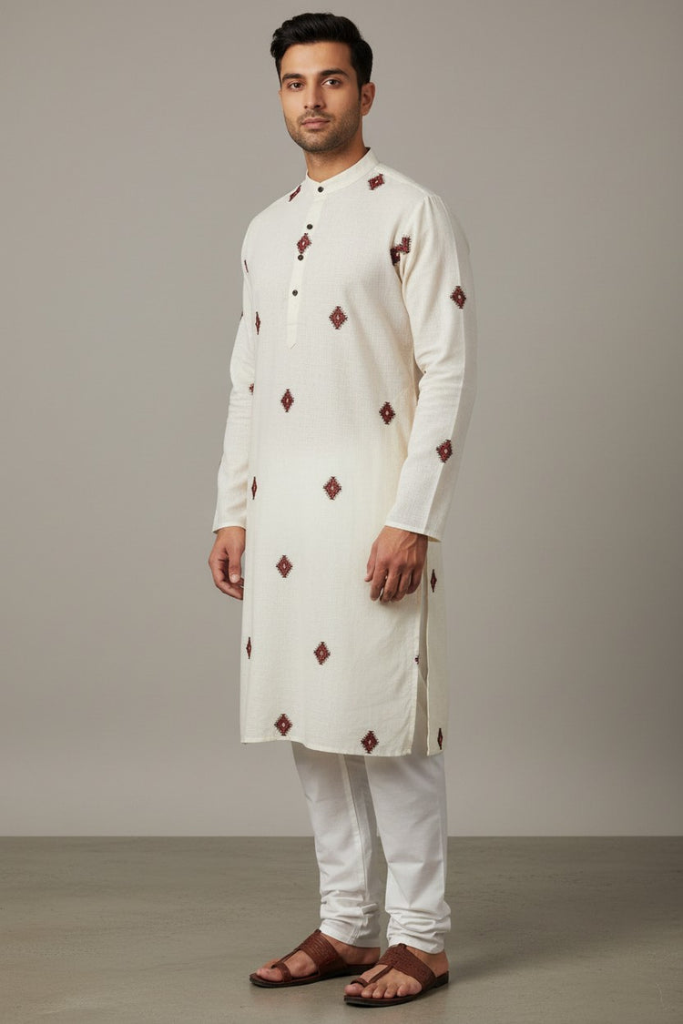 Off White Cotton Kurta for Men