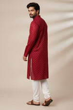 Maroon Cotton Buti Kurta for Men