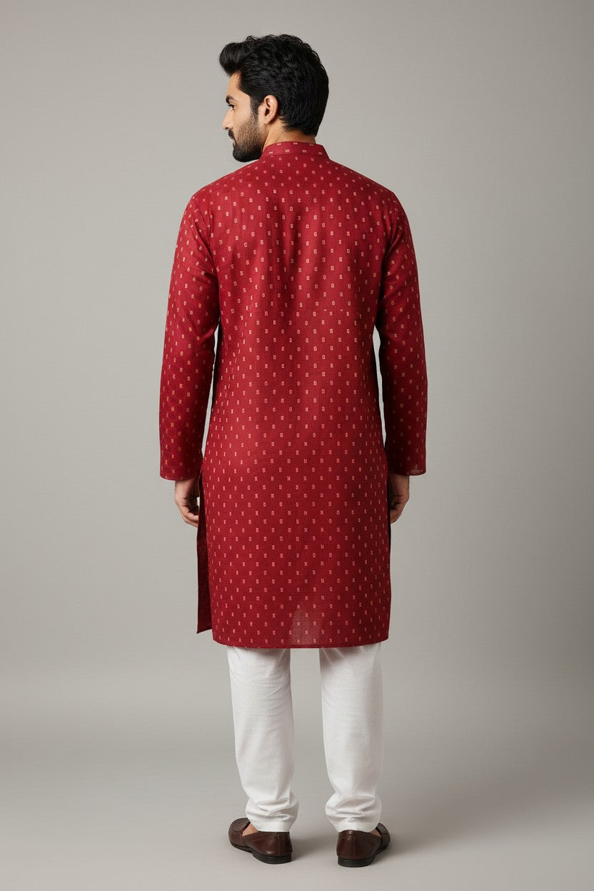Maroon Cotton Buti Kurta for Men