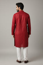Maroon Cotton Buti Kurta for Men