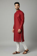 Maroon Cotton Buti Kurta for Men