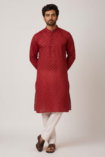 Maroon Cotton Buti Kurta for Men