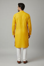 Yellow Cotton Chevron Pattern Kurta for Men