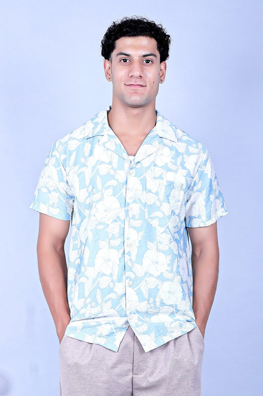 Bluebird Cotton Blend Comfort Blue Printed Shirt for Men - Veshbhoshaa