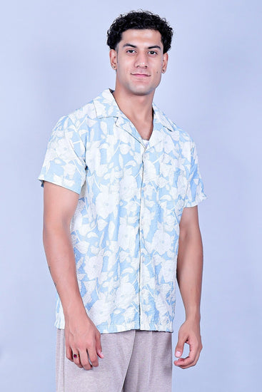 Bluebird Cotton Blend Comfort Blue Printed Shirt for Men - Veshbhoshaa