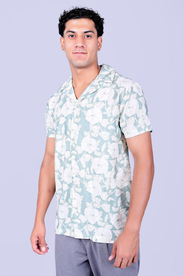 Bluebird Cotton Blend Comfort Green Printed Shirt for Men - Veshbhoshaa