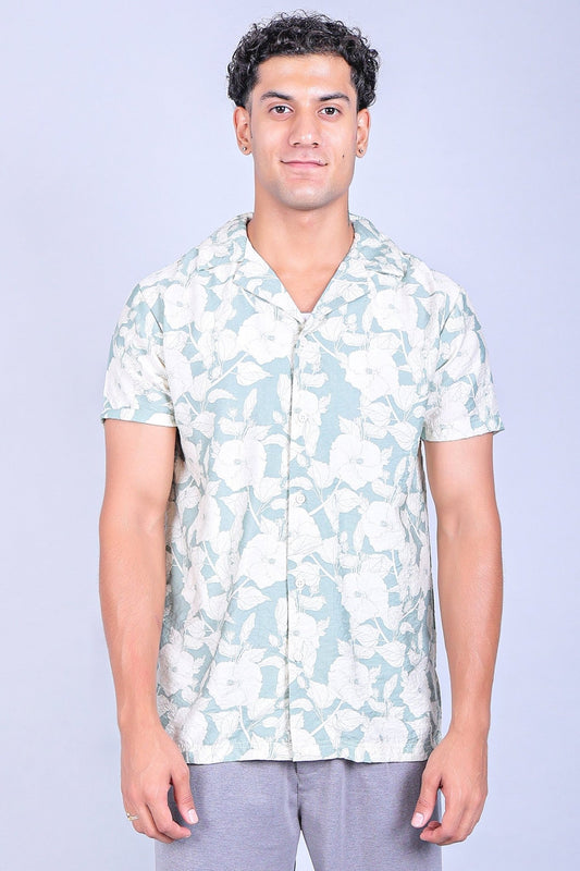 Bluebird Cotton Blend Comfort Green Printed Shirt for Men - Veshbhoshaa