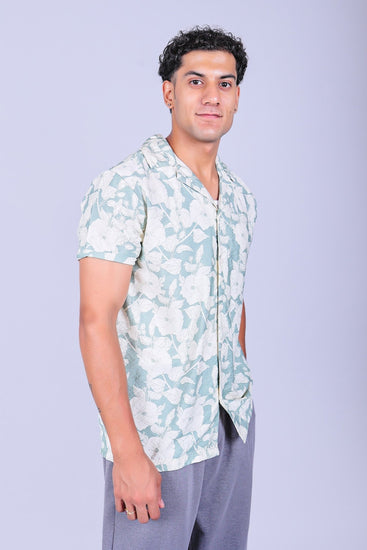 Bluebird Cotton Blend Comfort Green Printed Shirt for Men - Veshbhoshaa