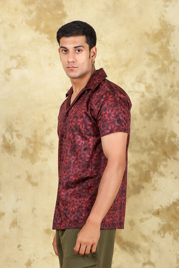 Bluebird Cotton Blend Comfort Red Printed Shirt for Men - Veshbhoshaa