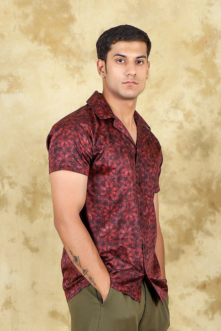 Bluebird Cotton Blend Comfort Red Printed Shirt for Men - Veshbhoshaa