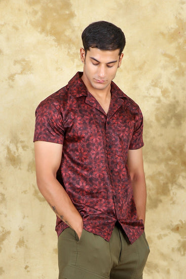 Bluebird Cotton Blend Comfort Red Printed Shirt for Men - Veshbhoshaa