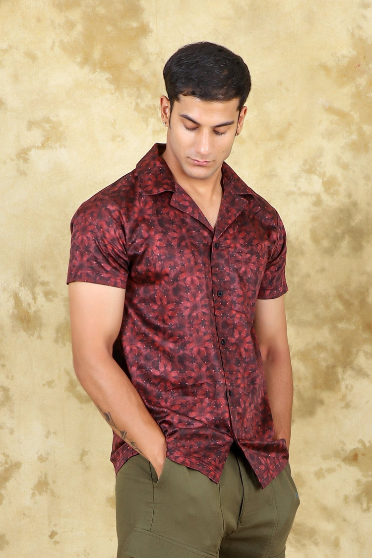 Bluebird Cotton Blend Comfort Red Printed Shirt for Men - Veshbhoshaa