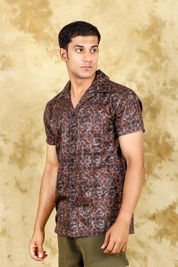 Bluebird Cotton Blend Short Brown Printed Shirt for Men - Veshbhoshaa