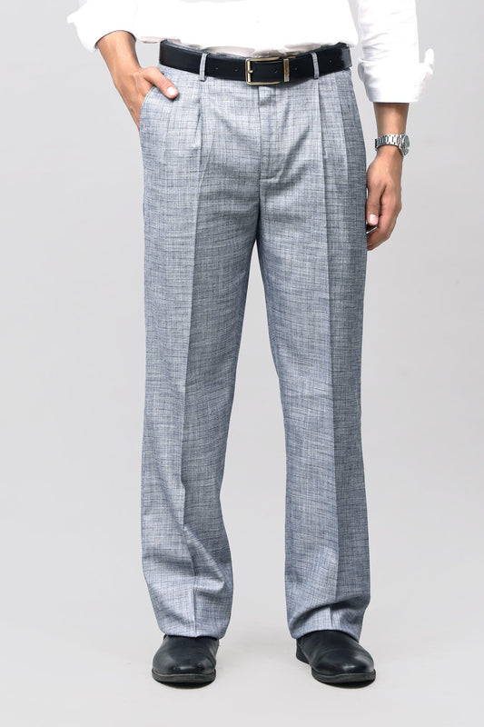 Bluebird Elegant Blue Check Pleated Trouser - Veshbhoshaa